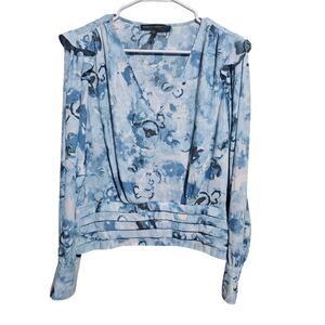 White House BlackMarket WHBM Blouse Womens Size 12 Pleat Waist Ruffled Top (935)